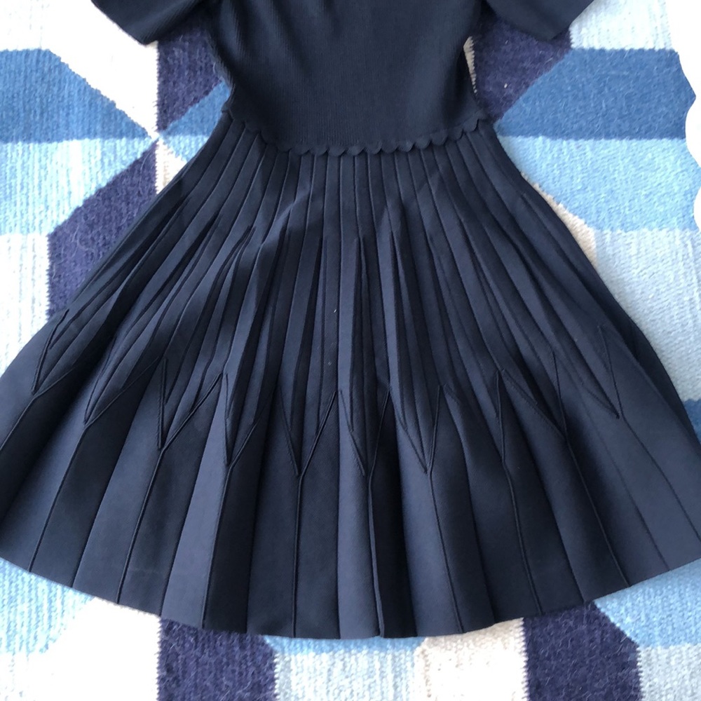Sandro Navy Pleated Midi Dress - Picture 9 of 9